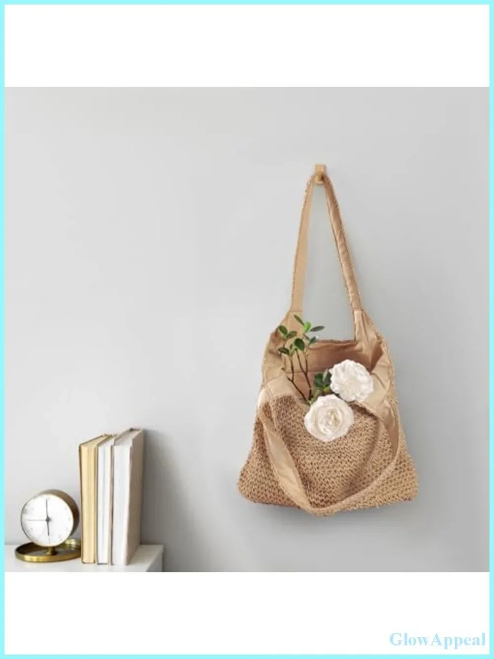 Straw Beach Tote Bag with Zipper Woven Shoulder Handbag for Summer Vacations